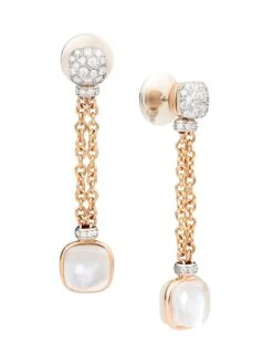 Pomellato Nudo 18K Rose & White Gold Diamond, Topaz & Mother-Of-Pearl Chain Drop Earrings