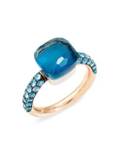 Pomellato Nudo 18K Rose Gold, London Blue Topaz & Turquoise Square Ring