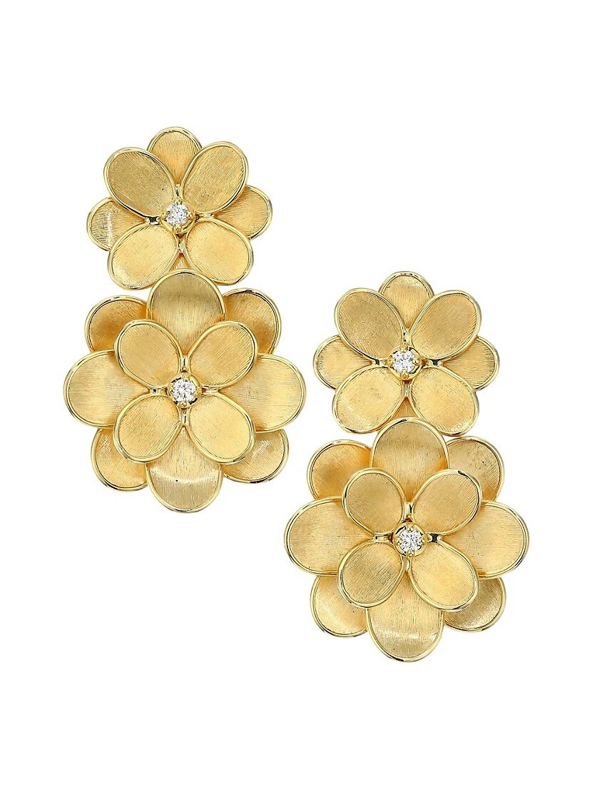 Petali 18K Yellow Gold & Diamond Large Double-Drop Flower Earrings 3 Petali 18K Yellow Gold & Diamond Large Double-Drop Flower Earrings