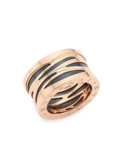 Bvlgari B.zero1 Design Legend 18K Rose Gold & Black Ceramic 4-Band Ring