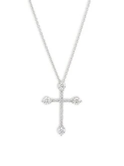18K White Gold Diamond Cross Pendant Necklace