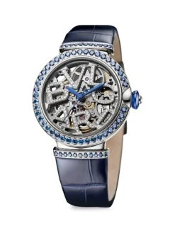 Bvlgari LVCEA 18K White Gold, Sapphire, Diamond & Alligator Strap Skeleton Watch
