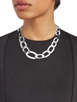 Classico Short Sterling Silver Hammered Roma Link Necklace -Fashion Jewelry & Accessories 0400011217252 A1
