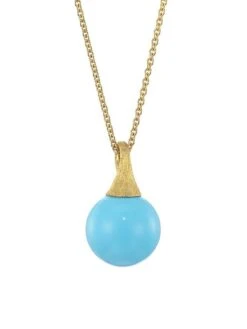 Africa 18K Yellow Gold & Turquoise Pendant Necklace