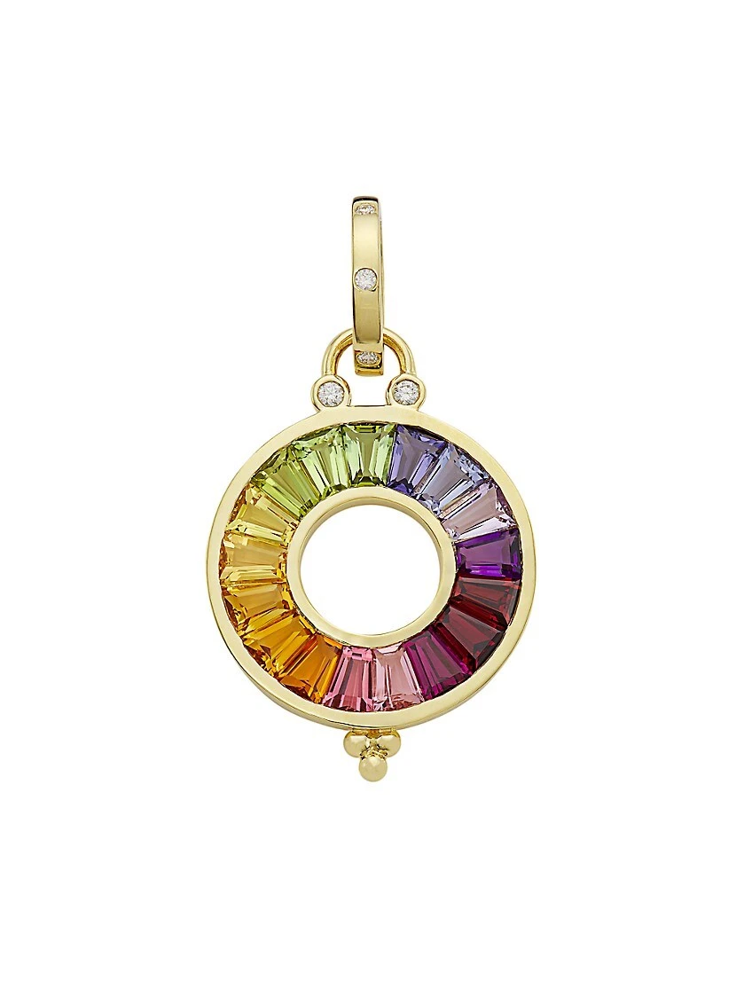 Celestial 18K Yellow Gold, Diamond & Multi-Stone Small Color Wheel Pendant 3 Celestial 18K Yellow Gold, Diamond & Multi-Stone Small Color Wheel Pendant