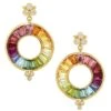 High 18K Yellow Gold, Diamond & Multi-Stone Color Wheel Halo Drop Earrings 1 High 18K Yellow Gold, Diamond & Multi-Stone Color Wheel Halo Drop Earrings -Fashion Jewelry & Accessories 0400011447320 MULTI