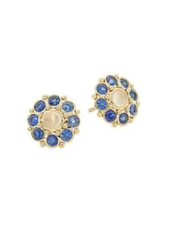 Celestial 18K Yellow Gold, Moonstone & Blue Sapphire Stella Cluster Earrings