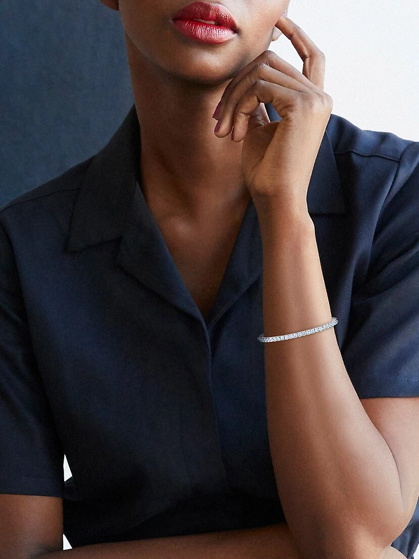 Stackable 18K White Gold & Diamond Pavé Slim Hinged Bangle Bracelet 4 Stackable 18K White Gold & Diamond Pavé Slim Hinged Bangle Bracelet - Image 2