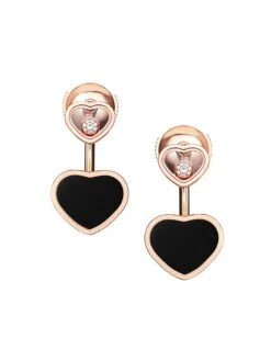 Chopard Happy Hearts 18K Rose Gold, Diamond & Onyx Earrings
