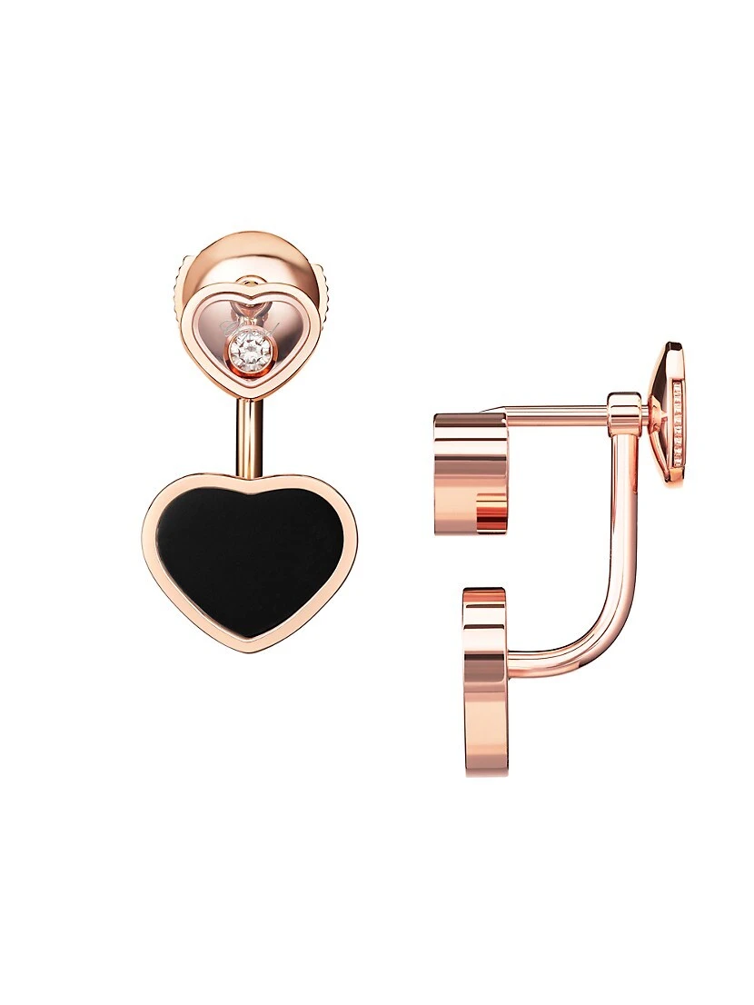 Chopard Happy Hearts 18K Rose Gold, Diamond & Onyx Earrings 4 Chopard Happy Hearts 18K Rose Gold, Diamond & Onyx Earrings - Image 2