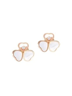 Chopard Happy Hearts 18K Rose Gold, Diamond & Mother-of-Pearl Stud Earrings