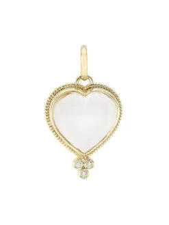 18K Yellow Gold, Diamond & Rock Crystal Braided Heart Small Pendant