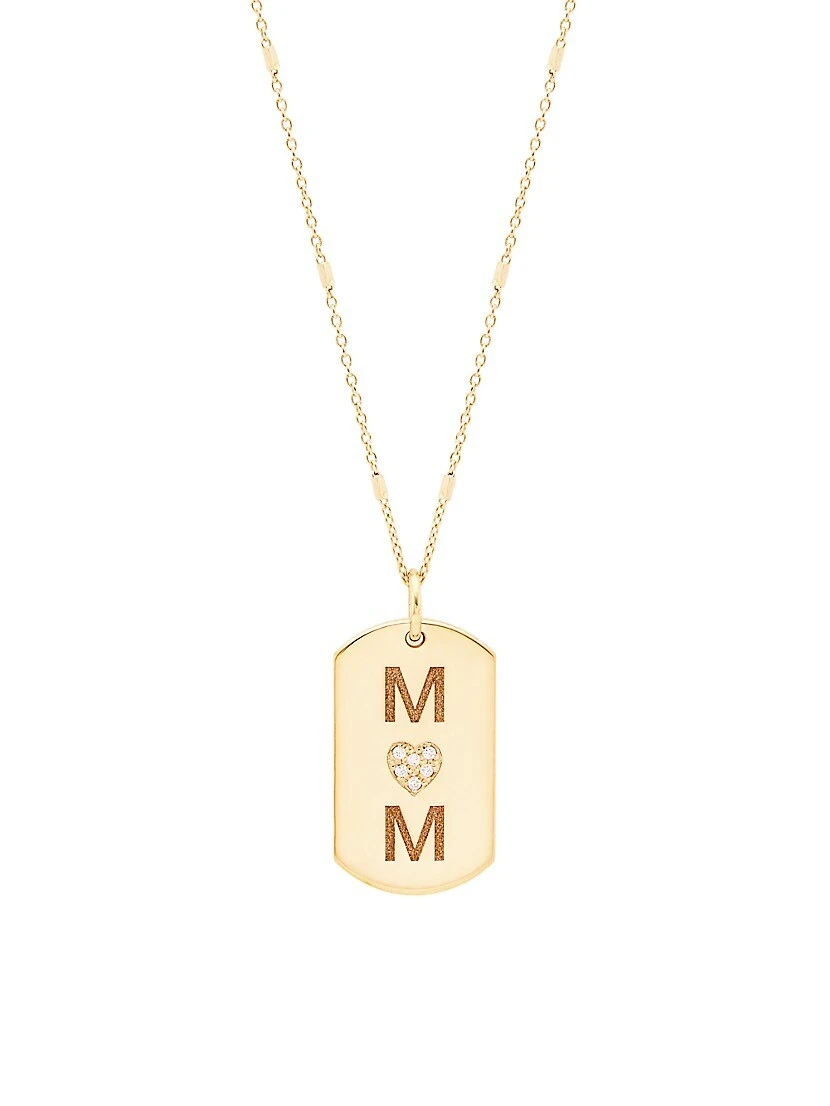 14K Yellow Gold & Diamond Mom Small Dog Tag Pendant Necklace 3 14K Yellow Gold & Diamond Mom Small Dog Tag Pendant Necklace