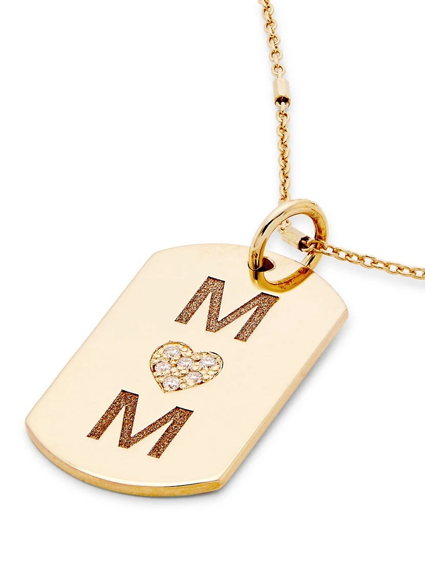 14K Yellow Gold & Diamond Mom Small Dog Tag Pendant Necklace 6 14K Yellow Gold & Diamond Mom Small Dog Tag Pendant Necklace - Image 4