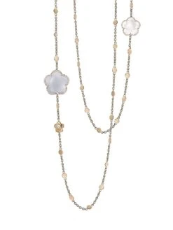 Bon Ton 18K Rose Gold, Light Blue Chalcedony, Quartz & Diamond Long Necklace