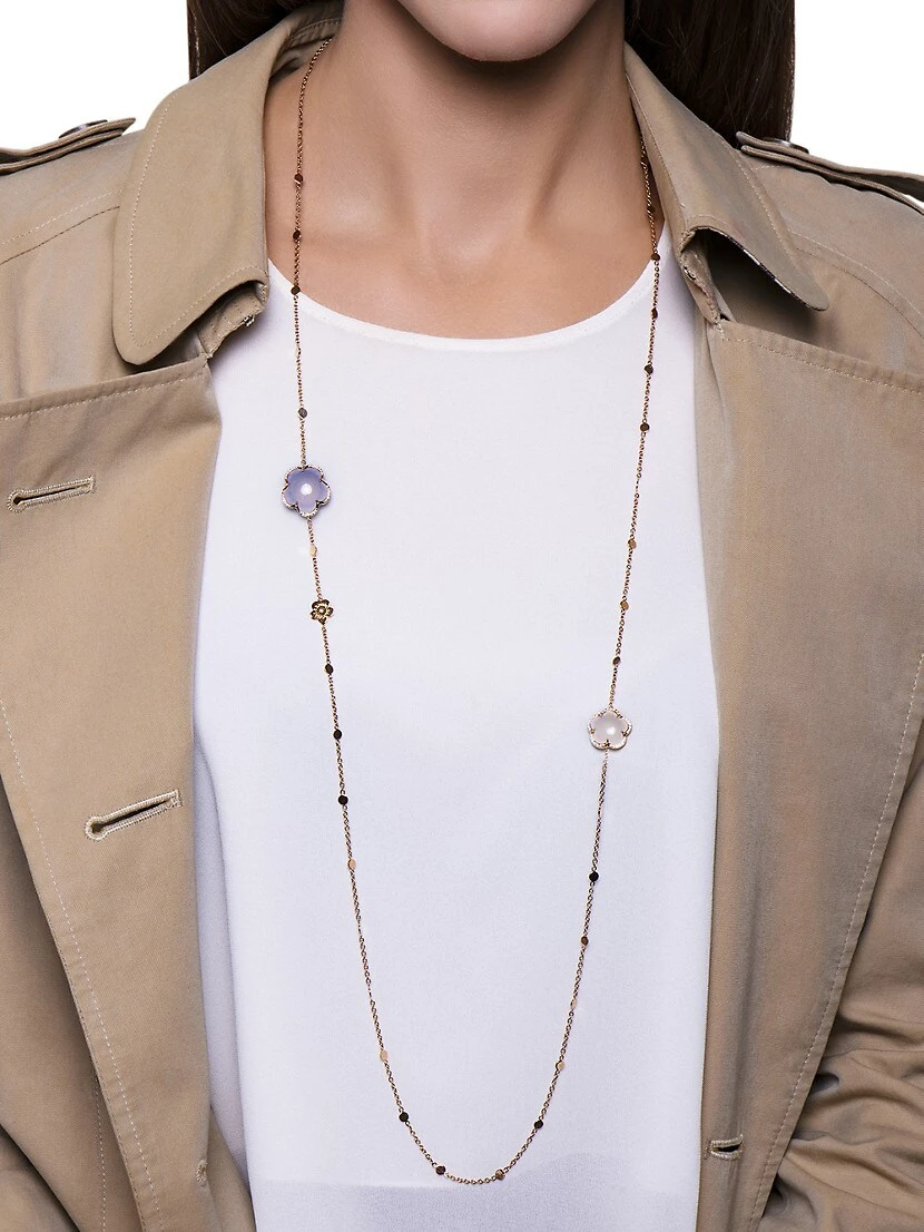 Bon Ton 18K Rose Gold, Light Blue Chalcedony, Quartz & Diamond Long Necklace 4 Bon Ton 18K Rose Gold, Light Blue Chalcedony, Quartz & Diamond Long Necklace - Image 2