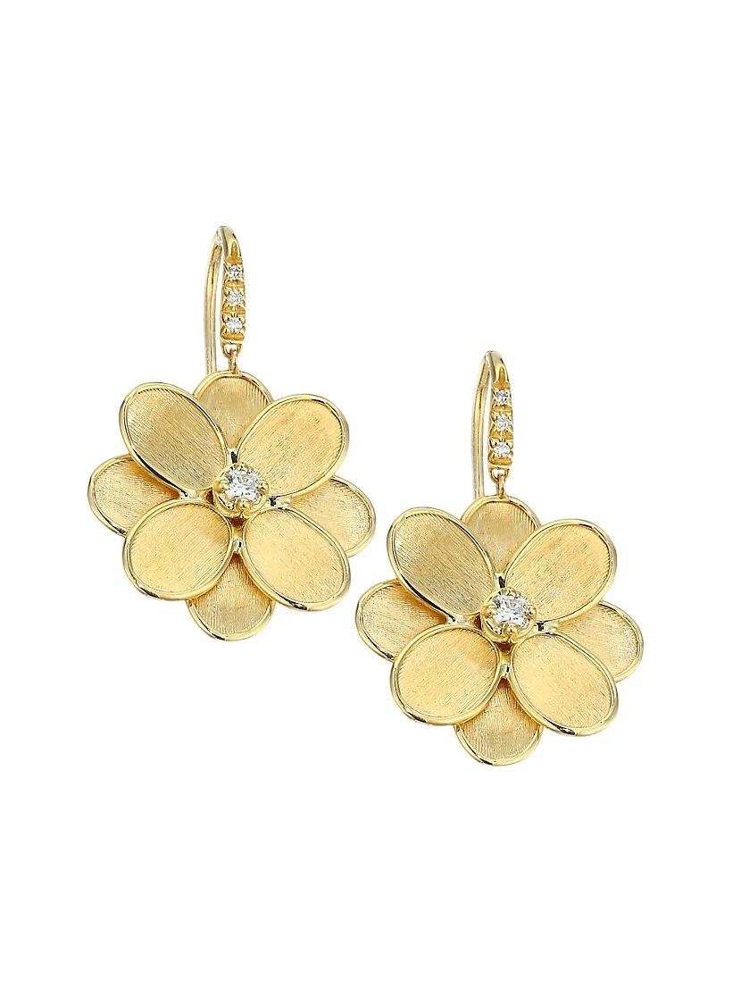 Petali Lunaria 18K Yellow Gold & Diamond Flower Drop Earrings 3 Petali Lunaria 18K Yellow Gold & Diamond Flower Drop Earrings