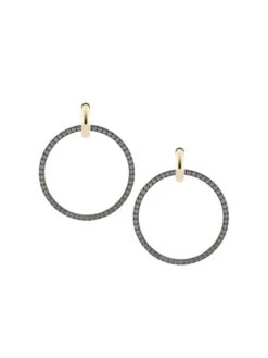 Two-Tone & Grey Diamond Double-Hoop Huggie Earrings