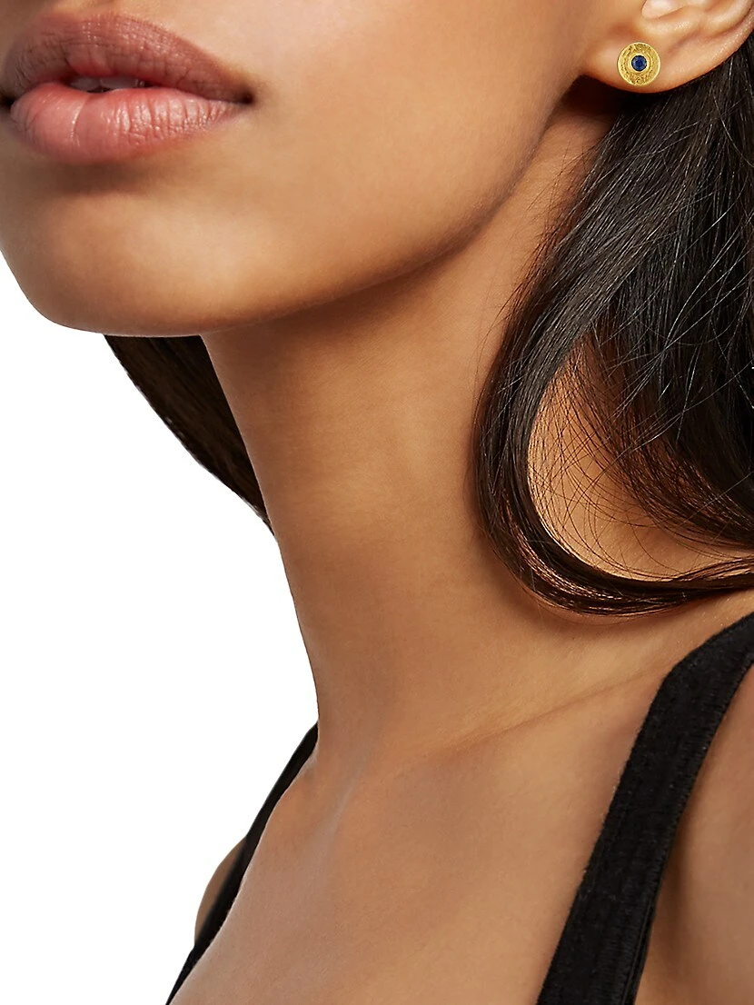 Rain 24K Yellow Gold & Blue Sapphire Stud Earrings 4 Rain 24K Yellow Gold & Blue Sapphire Stud Earrings - Image 2