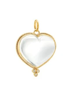 18K Yellow Gold, Diamond & Rock Crystal Braided Heart Large Pendant
