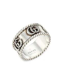Gucci Ring In Aged Sterling Silver With Double G Detail