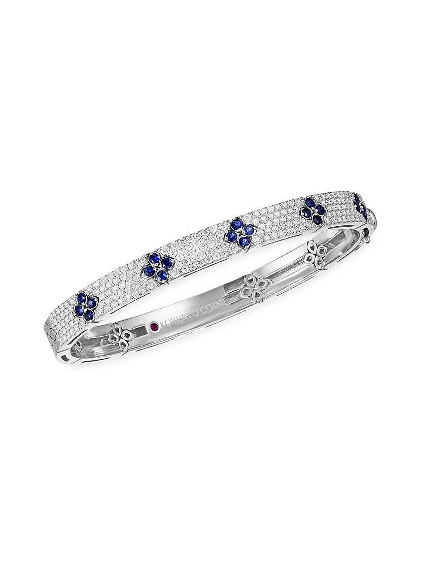 Love In Verona 18K White Gold, Diamond, & Sapphire Bangle 3 Love In Verona 18K White Gold, Diamond, & Sapphire Bangle