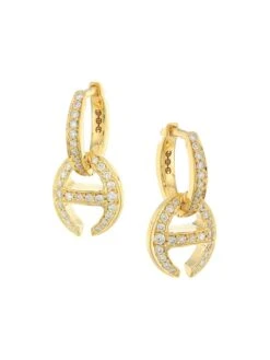Klassp 18K Yellow Gold & Diamond Pavé Huggie Hoop Open-Link Drop Earrings