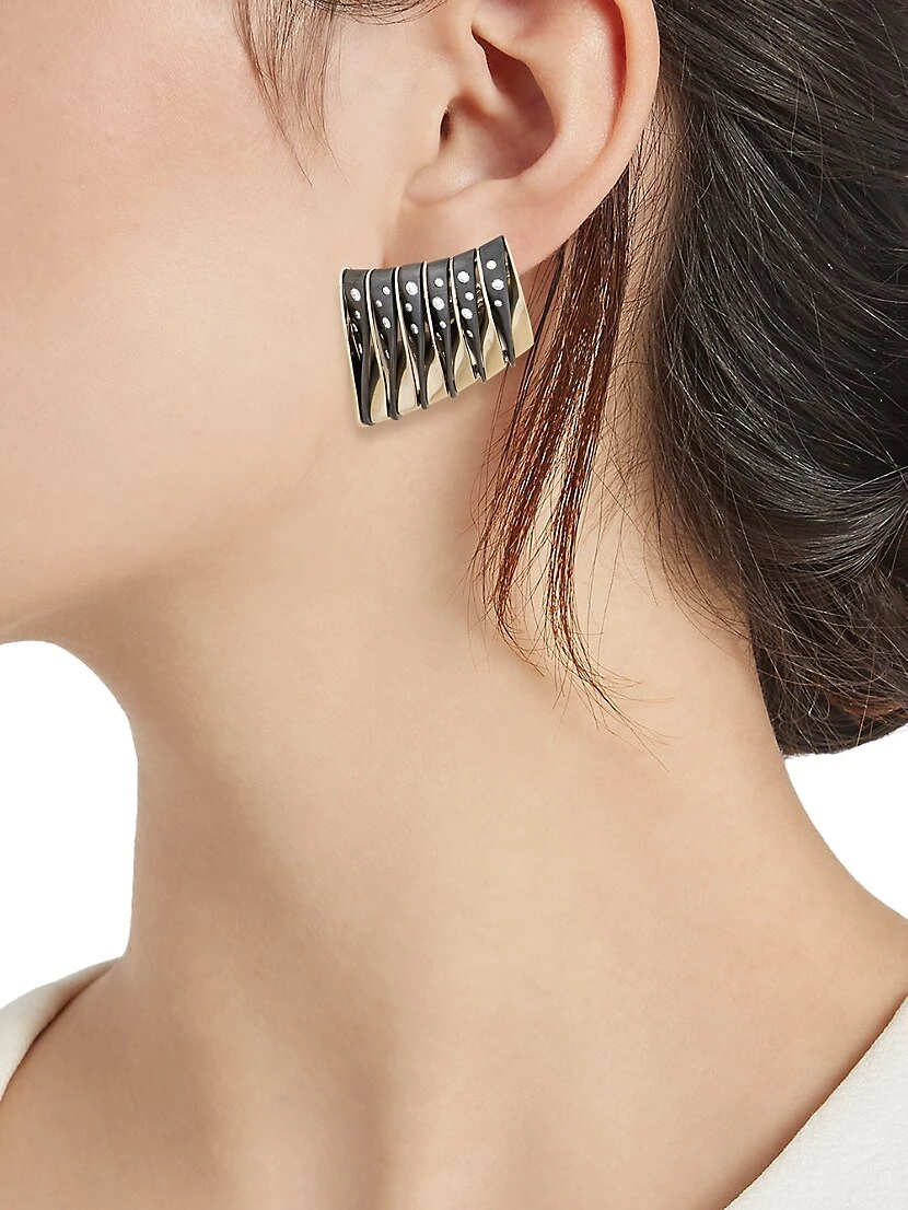 Coucher De Soleil 18K White Gold, Bronze & White Diamond Earclips 4 Coucher De Soleil 18K White Gold, Bronze & White Diamond Earclips - Image 2