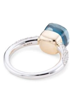Pomellato Nudo 18K Two-Tone Gold, London Blue Topaz Doublet & Diamond Petite Ring -Fashion Jewelry & Accessories 0400013141614 WHITEGOLD A2