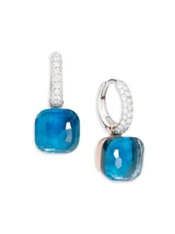 Pomellato Nudo 18K Two-Tone Gold, London Blue Topaz Doublet & Diamond Classic Leverback Earrings