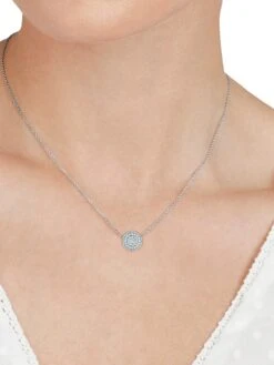 Sunburst 18K White Gold & Diamond Double Halo Pendant Necklace 5 Sunburst 18K White Gold & Diamond Double Halo Pendant Necklace -Fashion Jewelry & Accessories 0400013261369 A1