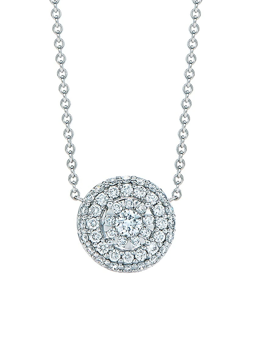 Sunburst 18K White Gold & Diamond Double Halo Pendant Necklace 3 Sunburst 18K White Gold & Diamond Double Halo Pendant Necklace