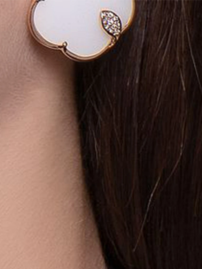 Ton Joli 18K Rose Gold, 0.14 TCW Diamond, White Agate & Mother-Of-Pearl Doublet Flower Earrings 4 Ton Joli 18K Rose Gold, 0.14 TCW Diamond, White Agate & Mother-Of-Pearl Doublet Flower Earrings - Image 2