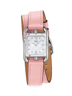 Hermès Cape Cod 31MM Stainless Steel, Pink Sapphire, Diamond & Leather Strap Watch