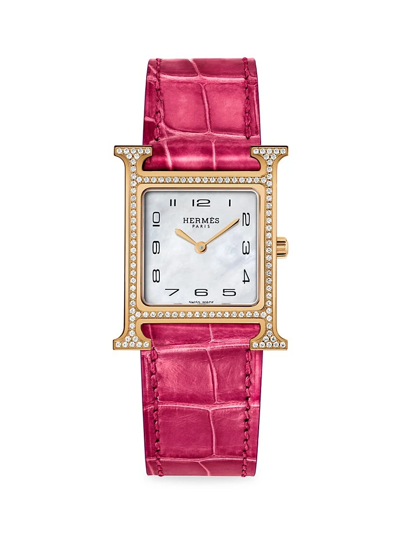 Hermès Heure H 18K Rose Gold, 0.45 TCW Diamond & Alligator Strap Watch/26MM 3 Hermès Heure H 18K Rose Gold, 0.45 TCW Diamond & Alligator Strap Watch/26MM