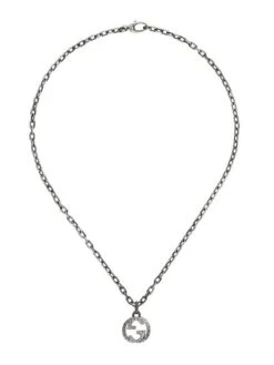 Gucci Interlocking Textured G Sterling Silver Pendant Necklace