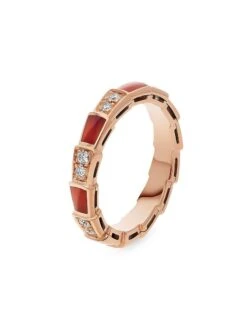 Bvlgari Serpenti Viper 18K Rose Gold, Diamond & Carnelian Ring