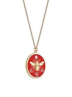 Bee Chic 18K Yellow Gold & Red Enamel Large Round Pendant Necklace -Fashion Jewelry & Accessories 0400013501822 A1