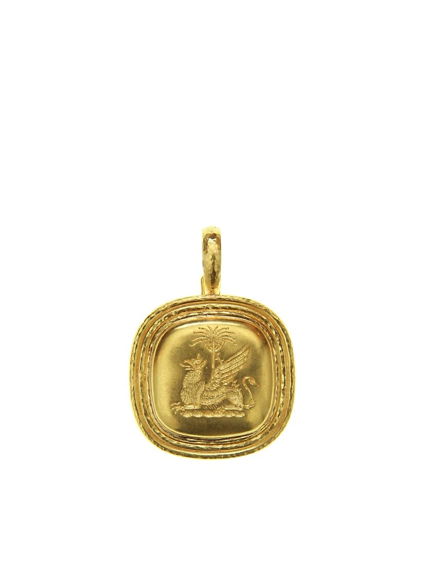 Hammered 19K Yellow Gold 'Griffin And Palm' Pendant 3 Hammered 19K Yellow Gold 'Griffin And Palm' Pendant