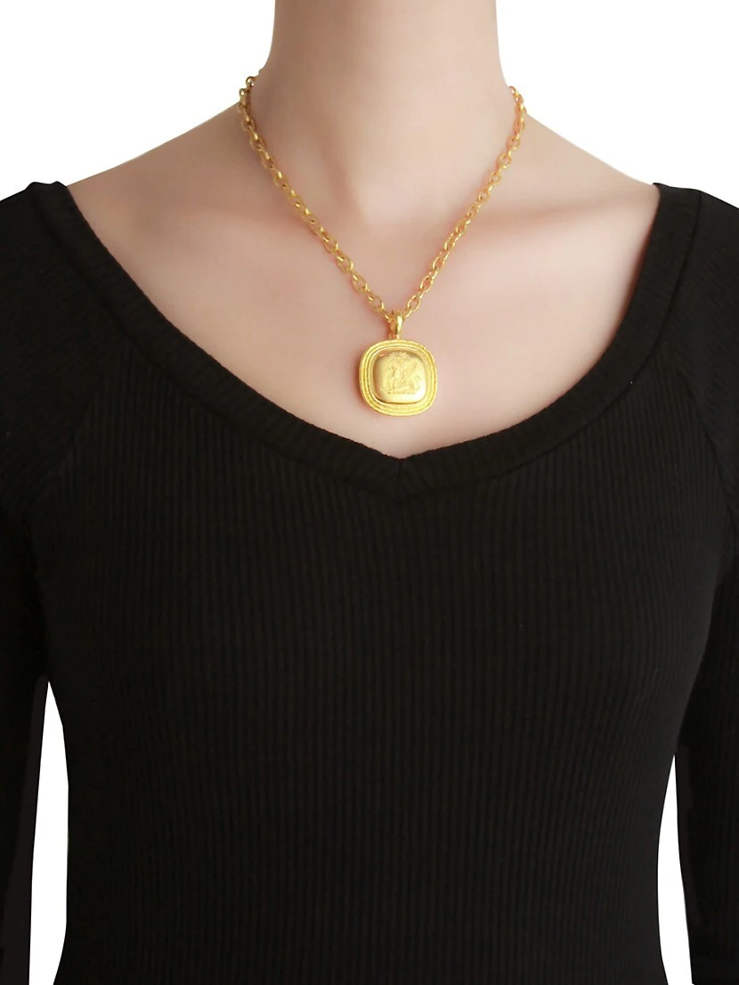 Hammered 19K Yellow Gold 'Griffin And Palm' Pendant 4 Hammered 19K Yellow Gold 'Griffin And Palm' Pendant - Image 2