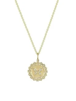 14K Yellow Gold & Diamond Daisy-Trimmed Small Bee Coin Pendant Necklace