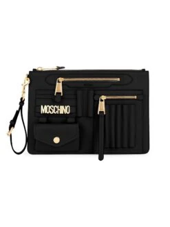 MOSCHINO Logo Leather Wristlet