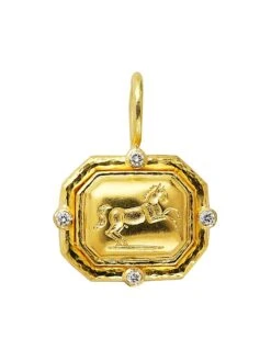 Hammered 19K Yellow Gold & Diamond 'Ancient Horse' Pendant
