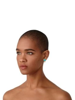 Cl Color 18K Yellow Gold, Turquoise & Diamond Classic Oval Pyramid Post Earrings -Fashion Jewelry & Accessories 0400013822810 YELLOWGOLD A2