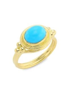 Classic 18K Yellow Gold & Turquoise Oval Ring