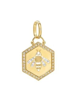 Tree Of Life 18K Yellow Gold & Diamond Cutout Bee Pendant