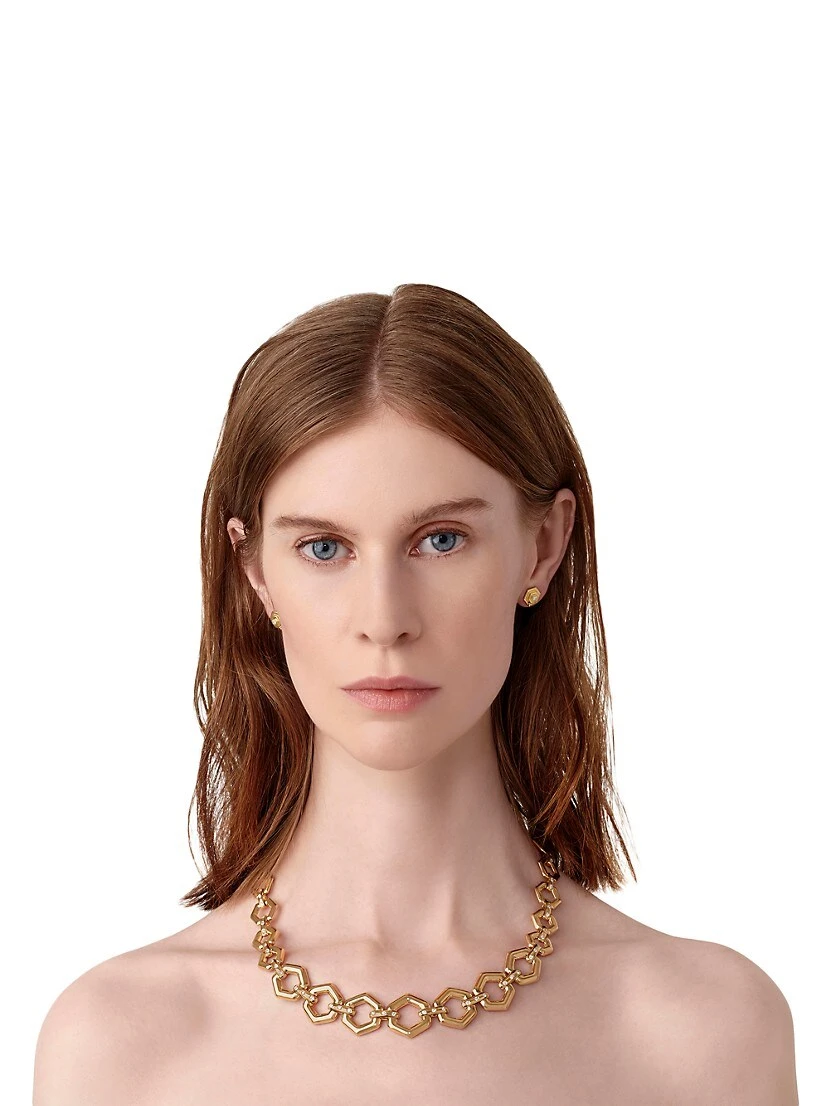 18K Yellow Gold & Diamond Beehive Link Chain Necklace 4 18K Yellow Gold & Diamond Beehive Link Chain Necklace - Image 2