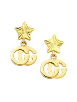 Gucci GG Running 18K Yellow Gold Star Drop Earrings