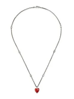 Gucci GG Hearts Sterling Silver & Enamel Pendant Necklace