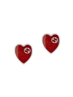 Gucci GG Hearts Sterling Silver & Red Enamel Stud Earrings